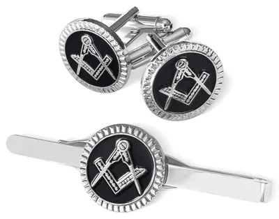 Produktbild von Set aus Manschettenknöpfen und Krawattennadel für Männer in Silber mit Geschenkbox