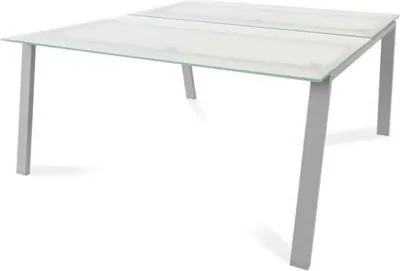 Produktbild von Mehrfacharbeitstisch Blanca BxTxH 160x163x73cm Gestell grau Platte Glas satiniert