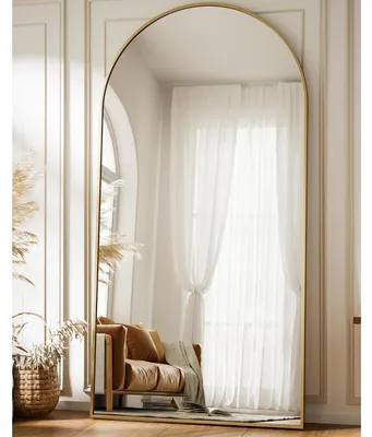 Immagine prodotto di Specchio a figura intera, 180x76 cm, specchio da terra, forma ad arco, finitura oro, alluminio, vetro ad alta definizione, resistente agli urti