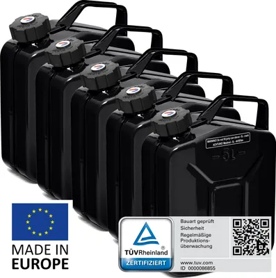 Produktbild von BW® Kraftstoffkanister Metall Benzinkanister 5x 5 Liter mit Schraubverschluss - Schwarz RAL 9005 - UN-Zulassung - Hergestellt in Europa