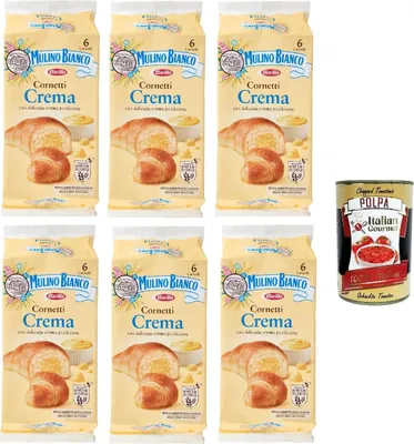 Produktbild von Mulino Bianco Cornetti Croissants creme Snack brioche ohne Zusatzstoffe und Konservierungsstoffe 6 Stück kuchen 6x 300g + Italian gourmet polpa 400g