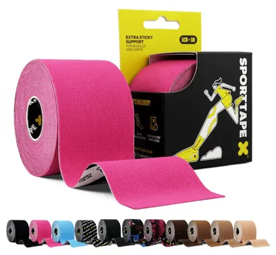Imagen del producto de Cinta kinesiológica elástica, 5 cm x 5 m, color rosa, para uso deportivo y terapéutico