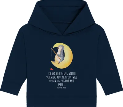 Produktbild von Mr. & Mrs. Panda Organic Baby Hoodie Pinguin Mond 24. - 36. Monat - French Navy - Geschenk, Kapuzensweatshirt, Spruch, Neugierig, Süßigkeiten, Angel, Kapuzenshirt