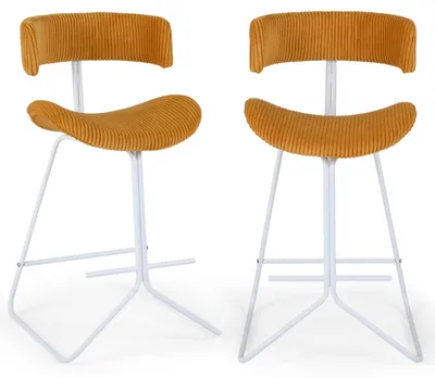 Image de Ensemble de 2 tabourets de bar COSTWAY, tabourets de bar en corde avec repose-pieds, tabourets de cuisine avec une hauteur d'assise de 64 cm, tabourets de bar avec dossier incurvé et pieds en métal