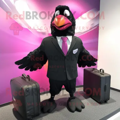 Productafbeelding van Magenta Blackbird mascotte REDBROKOLY kostuum karakter gekleed met een colbert en aktetassen