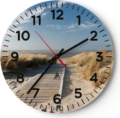 Produktbild von Wanduhr - Rund - Glasuhr - Strand Meer Fußgängerbrücke Ufer - 40x40cm - Schleichendes Uhrwerk - Lautlos - zum Aufhängen bereit - Dekoration Modern - Wanddekoration aus Glas - C4AR40x40-2657