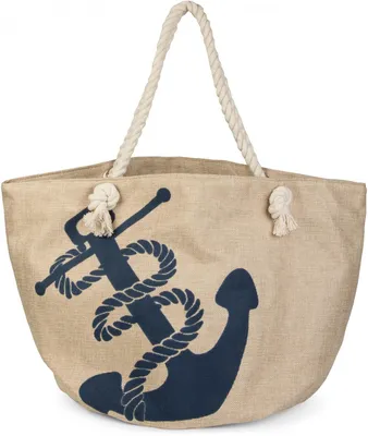 Produktbild von styleBREAKER XXL Strandtasche mit Anker Print | maritimer Look in Flechtoptik | Shopper Badetasche 57 x 33 x 32 cm
