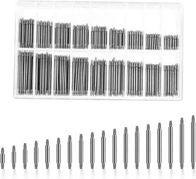 Image de Kit d'axes pour montres - 144 pièces pour bracelets de 8 à 25 mm - Acier - Argent - Axes de remplacement - Durables - Fabrication de bracelets de montre en toute simplicité