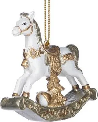 Produktbild von Goodwill Weihnachtsanhänger Schaukelpferd Creme-Gold 7,5 cm Pro 2 Stück