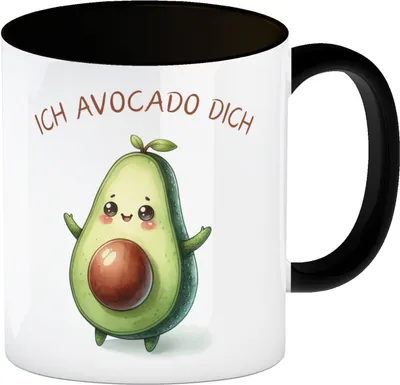 Produktbild von Avocado Kaffeebecher in schwarz mit Spruch Ich Avocado dich