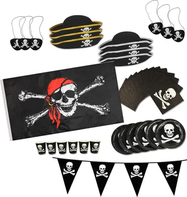 Produktbild von com-four® 38-teiliges Partygeschirr und -zubehör Set - Partydeko und -geschirr - für Piratenparty, Kindergeburtstag & Halloween [Auswahl variiert]