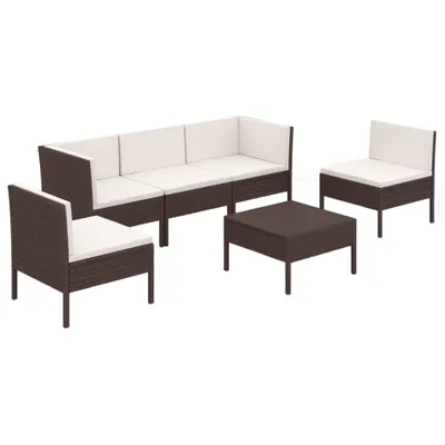 Produktbild von vidaXL 6-tlg. Garten-Lounge-Set mit Auflagen Poly Rattan Braun