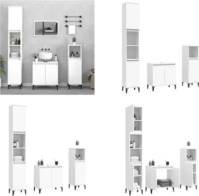 Produktbild von vidaXL 3 tlg. Badmöbel Set Weiß Holzwerkstoff - Badmöbel Set - Badmöbel Sets - Badezimmerschrank - Badezimmermöbel