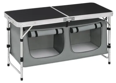Image de Table pliante - Camping - Table pliante d'extérieur - Pliable - avec sac de rangement - et étagères - 180 x 70 x 74 cm