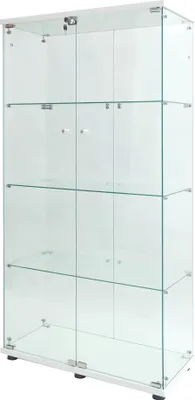 Produktbild von Glas Vitrinenschrank - Standvitrine - 4 Ebenen 2 Türen - Mit Beleuchtung und Schloss - Wohnzimmer Schaukasten - 164×80×36 cm - Weiß
