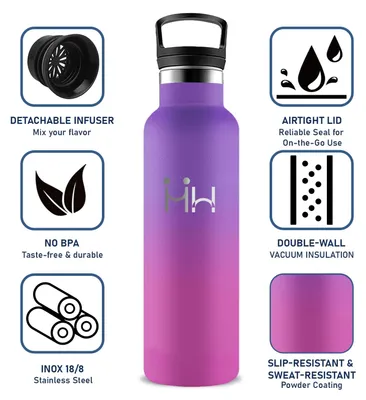 Produktbild von Mujigaga Trinkflasche, 750ml Trinkflasche Edelstahl, BPA-Frei, Wasserflasche mit Strohhalm, 24h Kalt & 12h Warm, Wasserflasche Auslaufsicher, Trinkfla