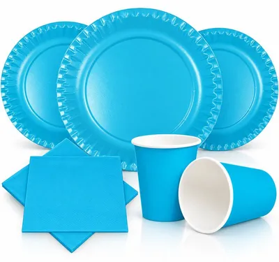 Produktbild von Party Deko Set türkis blau 120 tlg. Einweggeschirr für 30 Personen Teller, Becher, Servietten Hochzeit Geburtstag