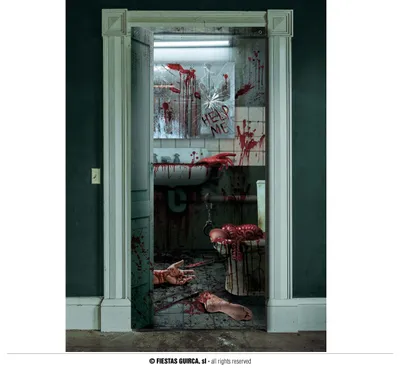 Produktbild von Gruselige Türfolie Tatort Waschraum Zombie Türbild als Plakat Bunt 80x180cm