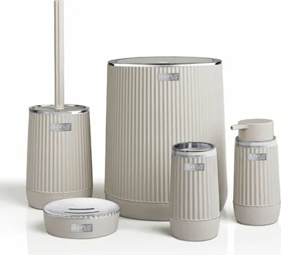 Imagen del producto de OKYANUS | Set de accesorios para baño "Bad-Set" - Juego de 5 piezas - Beige - Set de accesorios para baño - Acabado cromado