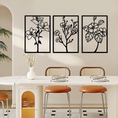 Produktbild von Famanu Wanddekoration Set aus 3 Metallstücken - Minimalistische Blumenskulpturen