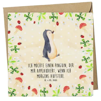 Produktbild von Mr. & Mrs. Panda anlasskarte Pinguin marschieren - Naturpapier - Geschenk, faltkarte, Aufstehen, Pinguine, Bruder, Grußkarte, Klappkarte, Schwester, Familie, doppelkarte
