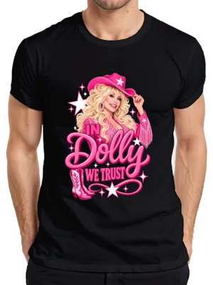 Zdjęcie produktu dla Koszulka męska "In Dolly We Trust Pink Cowgirl Hut Country Musik Nashville Retro", czarna, rozmiar 3XL