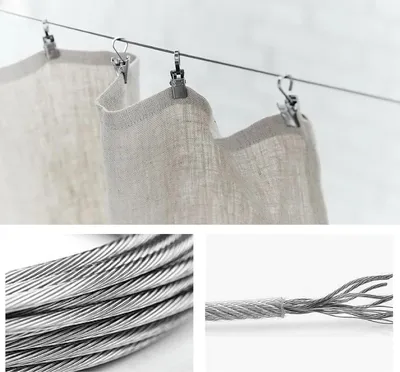 Produktbild von Edelstahl Wäscheleine 5m für Kleidung, Duschvorhänge und Fotos Aufhängen
