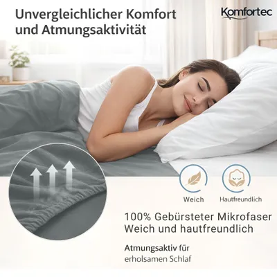 Produktbild von Komfortec Spannbettlaken 140x200 cm, Bettlaken Boxspringbett bis 15cm - 30cm Matratzenhöhe, Grau
