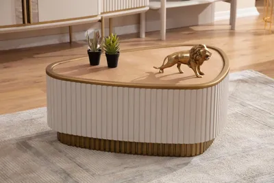 Produktbild von Dreieckiger Couchtisch Weiß-Braune Wohnzimmer Couchtische Holztische