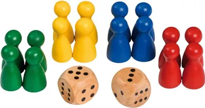 Produktbild von Spielkegel und Würfel, 24 x 12 mm, buntes Set aus Birke