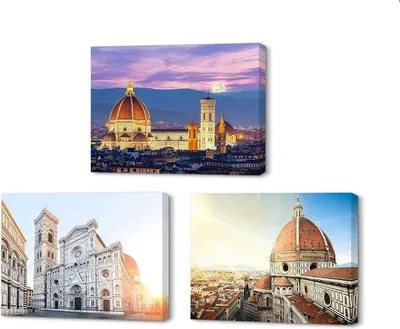 Immagine prodotto di Paesaggi, architettura, tramonti, foto su tela, set di 3 cornici in legno 40x30, soggiorno