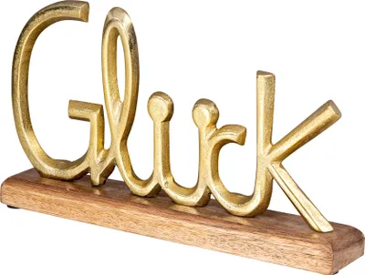 Produktbild von Schriftzug Glück L30cm Metall Gold Mango Holz Tischdeko Deko Aufsteller
