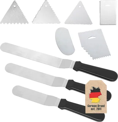 Produktbild von Intirilife 9-teiliges Edelstahl Set mit Küchenschaber und Tortenspatel zum Backen Dekorieren Verzieren