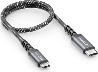 Produktbild von deleyCON 0,30m USB-C auf Micro USB Kabel Kurz (Ladekabel Datenkabel für Micro USB Geräte) - Für PS4 Controller, Handy, Smartphone, Tablet, Kamera Usw.