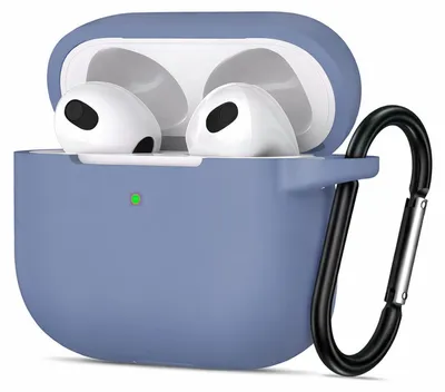 Immagine prodotto di Custodia protettiva in silicone per AirPods 4 con moschettone, custodia morbida al tatto, custodia resistente agli urti, antiscivolo, protezione a 360°,  grigio-blu