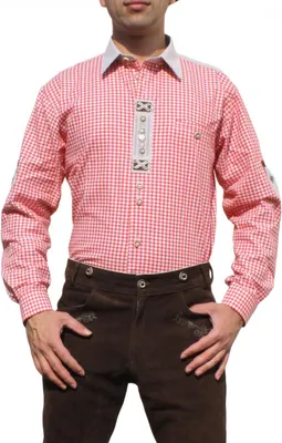 Produktbild von German Wear, Trachtenhemd für Lederhosen mit Verzierung rot/kariert, Größe:XL