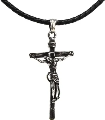 Produktbild von Lederkette Edelstahlkette 316L TEUFEL KREUZ 60 cm Leder 05-03