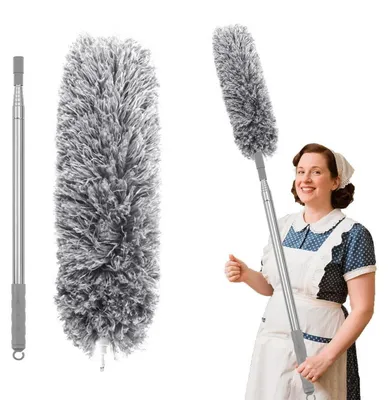 Obrázok produktu pre Teleskopický utierka na prach z nehrdzavejúcej ocele, výsuvná do dĺžky 280 cm, sivá, umývateľná