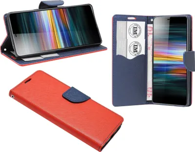 Produktbild von cofi1453® Buch Tasche "Fancy" kompatibel mit SONY XPERIA L3 Handy Hülle Etui Brieftasche Schutzhülle mit Standfunktion, Kartenfach Rot-Blau