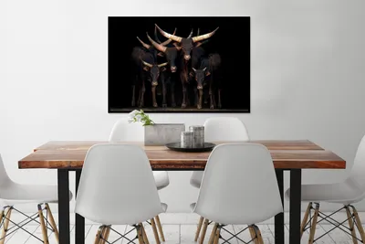 Produktbild von MuchoWow® MuchoWow® Gerahmtes Poster Kühe - Watussi - Schwarz 90x60 cm - Poster mit zchwarzem Bilderrahmen - Fotorahmen - Foto-Plakat
