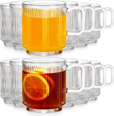 Produktbild von Vilde | Gläsern mit Henkel Set - 12 Stück - Geriffeltes Glas - 350 ml - Spülmaschinenfest