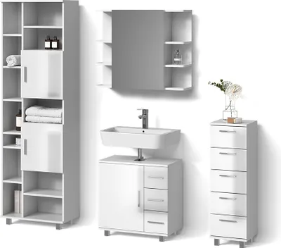 Image de Ensemble de meubles de salle de bain Livinity Eisak Blanc Haute brillance 4 pièces, Model 52806