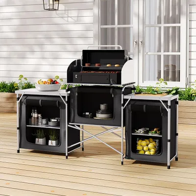 Produktbild von Livingandhome Faltbarer Campingschrank – Aluminiumrahmen, MDF-Platte, mit Staufach, 175x40x110 cm für Outdoor & Camping