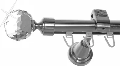 Produktbild von Innenlauf Edelstahl Look Gardinenstange 20mm Wandträger 1-läufig Kristallkugel, Länge wählbar H50 E87 I