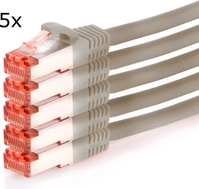 Produktbild von TPFNet 5er Pack 7,5m Cat.6 Patchkabel / Netzwerkkabel S/FTP 1000Mbit, grau