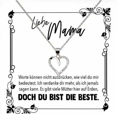 Produktbild von 22Feels Echt Silber Halskette - Mama Geschenk Mutter Frauen Schmuck Set Muttertag Geburtstag Weihnachten - Herz Anhänger, Karte