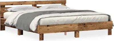 Imagen del producto de Estructura de cama con cabecero de madera envejecida, 180 x 200 cm, fabricada con material de madera