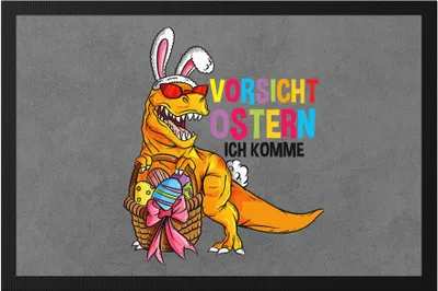 Produktbild von Vorsicht Ostern ich komme Fußmatte Dino Dinosaurier Ostergeschenk T-Rex