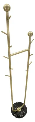 Obrázek produktu pro Zlatě zbarvený kovový věšák na oblečení s mramorovou základnou, rozměry 40 x 32 x 175 cm