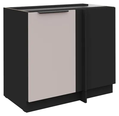 Produktbild von Küchen Eckunterschrank 105 cm Küche ARONA Kaschmir beige matt + Schwarz matt Küchenzeile Küchenblock Einbauküche